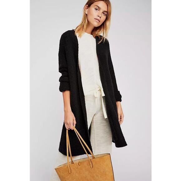 Free People Phantom Wool Blend Open Front Long Cardigan in Black Size Small - Picture 1 of 8